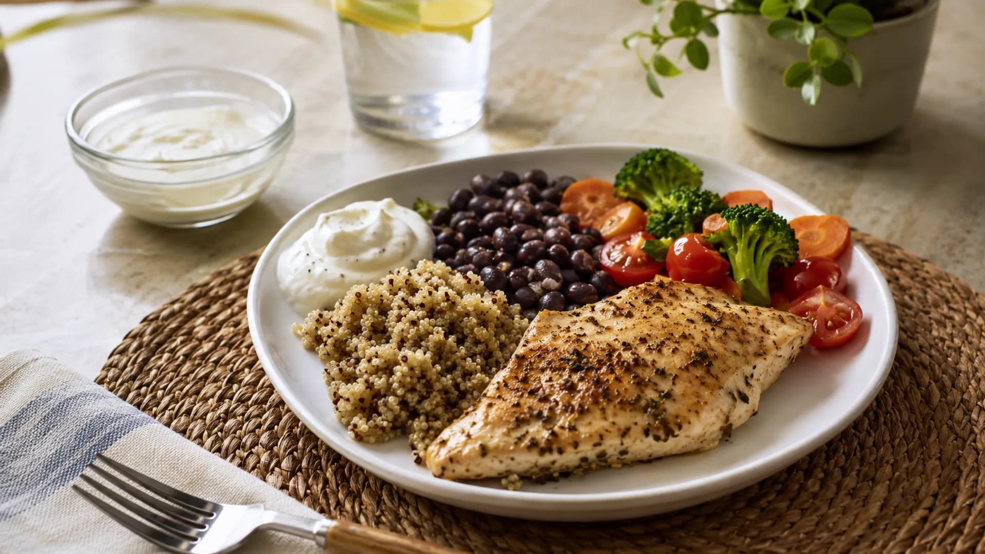 Balanced protein-rich meal for an older adult
