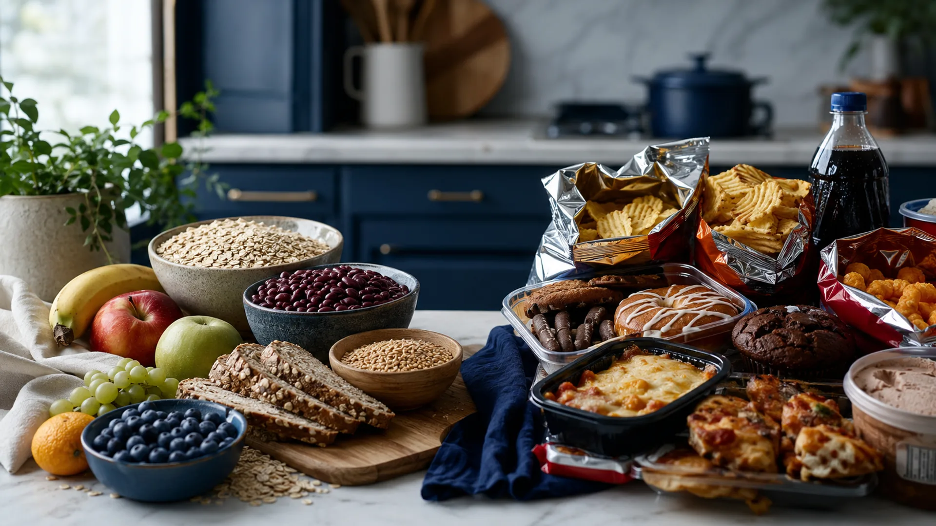 Minimally processed carbohydrate foods contrasted with ultra-processed packaged foods