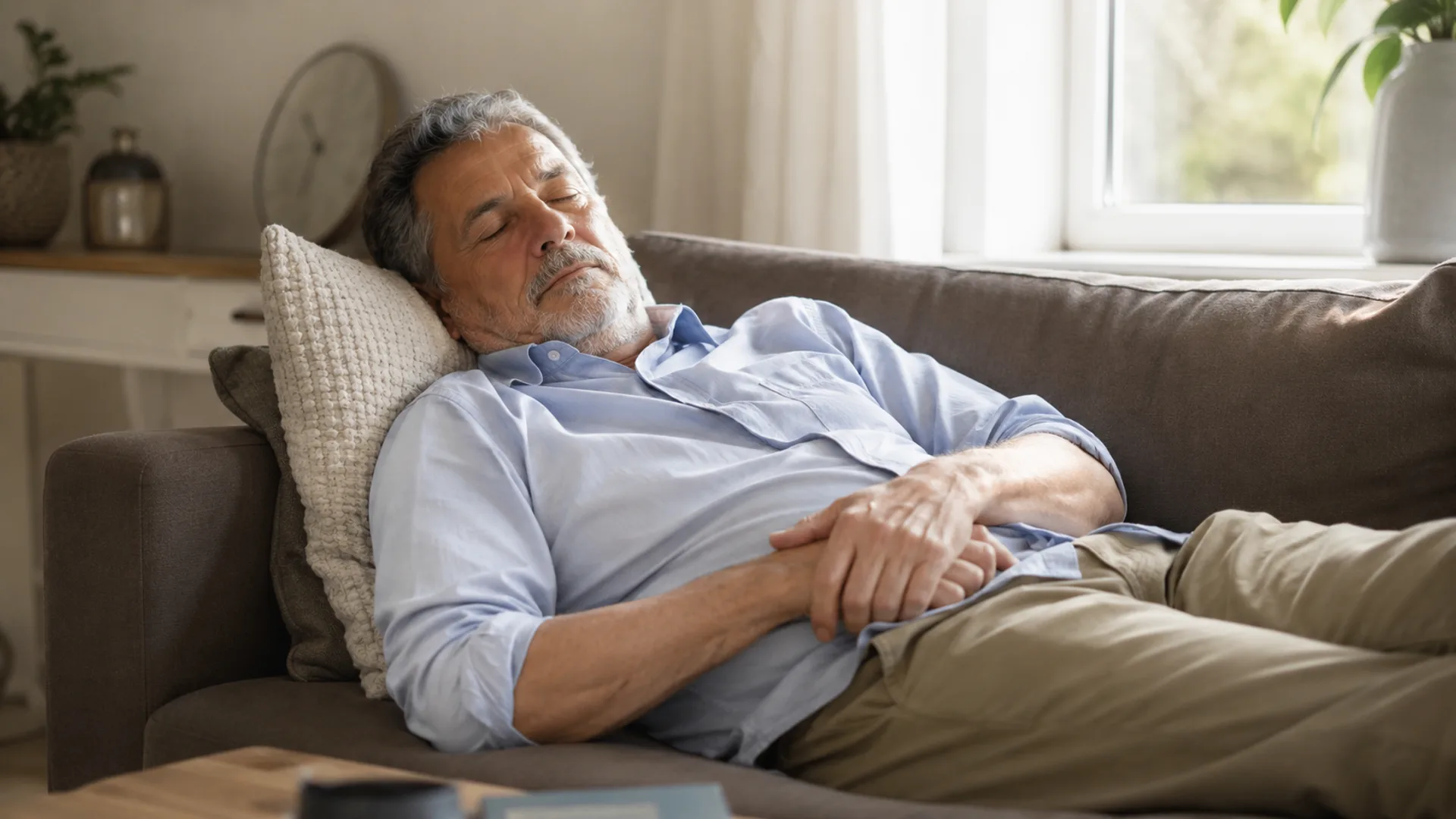 Man in his early 60s taking an afternoon nap