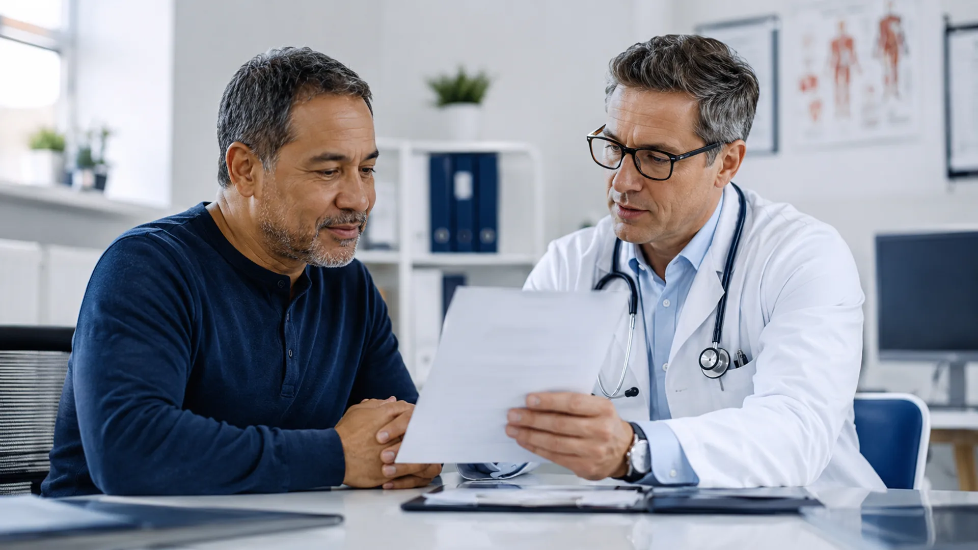 Patient discussing improved diabetes laboratory results with a healthcare professional
